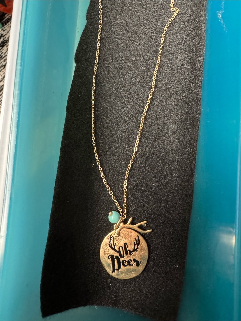 Gold 'Oh Deer' Pendant Necklace with Turquoise Accent